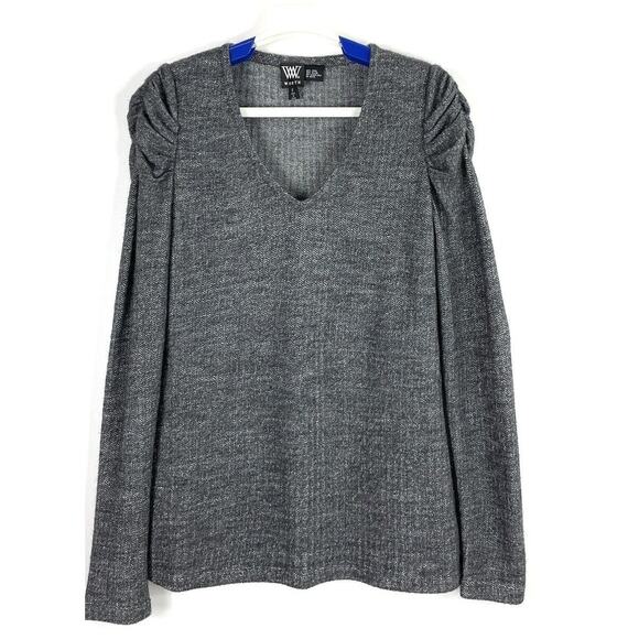 W By Worth Womens Pullover Sweater Size Small V Neck Herringbone Wool Blend Gray - Picture 1 of 8